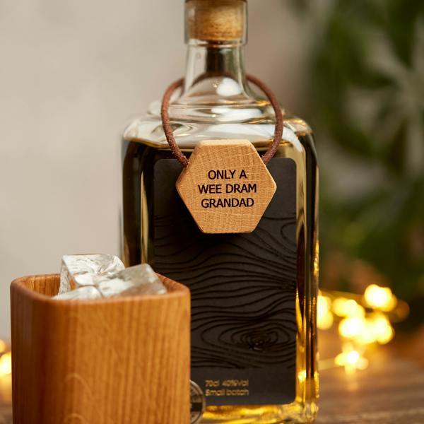 MijMoj Design Personalised Bottle Tag In Solid Wood And Leather