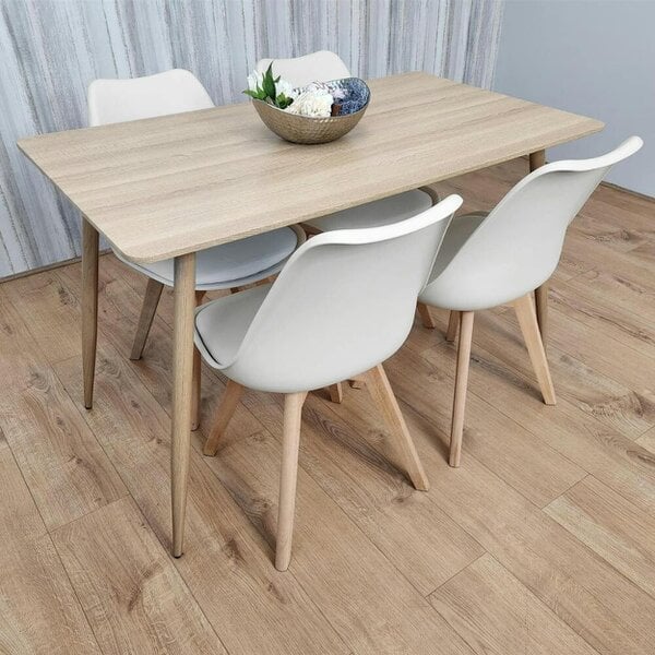 Kosy Koala Modern Rectangle Wood Effect Dining Table Set With 4 White Plastic Chairs Dining Room Furniture