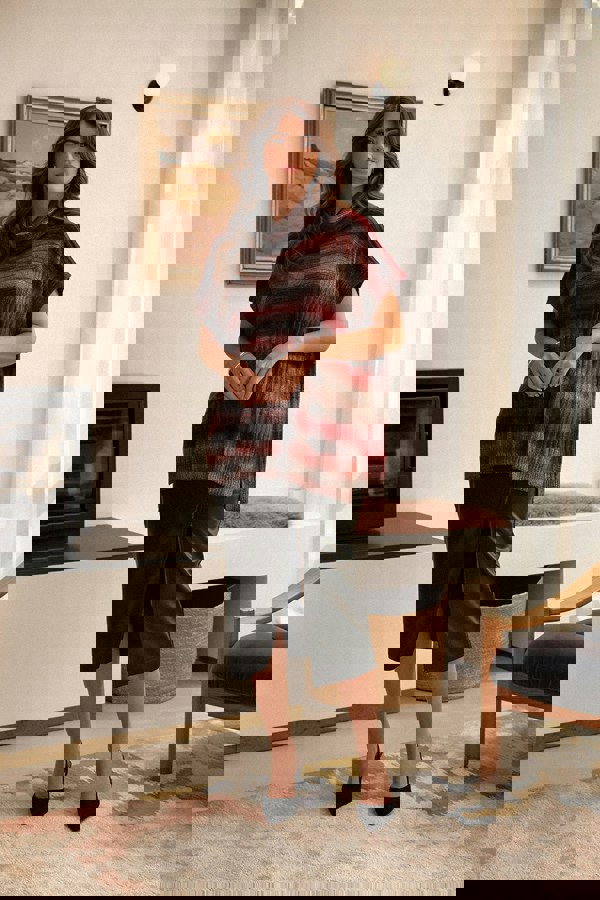 Red | Striped Cowl Neck Oversized Knit Top