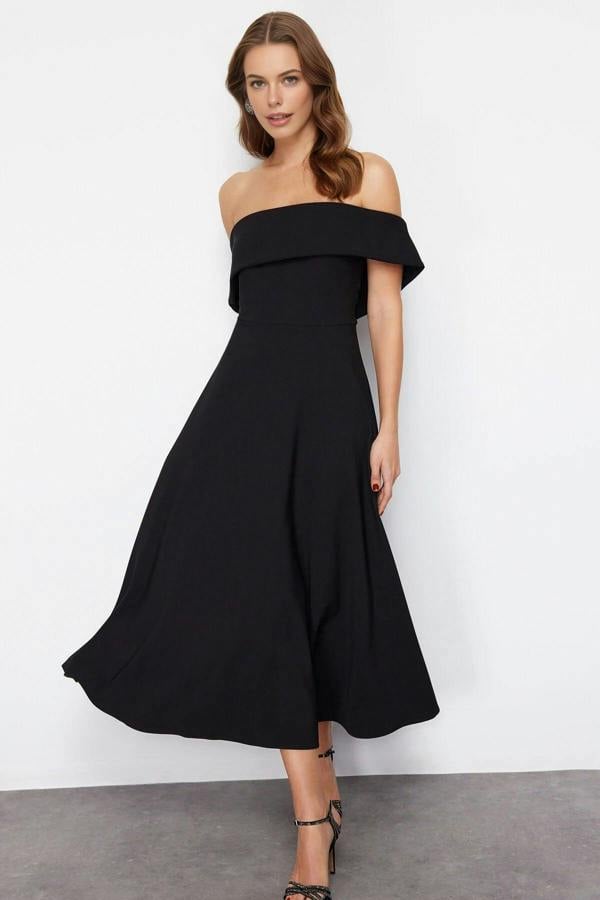 WOVCOR Elegant A-Line Woven Evening Dress with Collar Detail