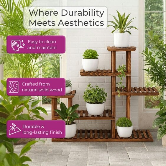 Neo 6 Tier Wooden Indoor Outdoor Shelf Plant Stand Display Rack