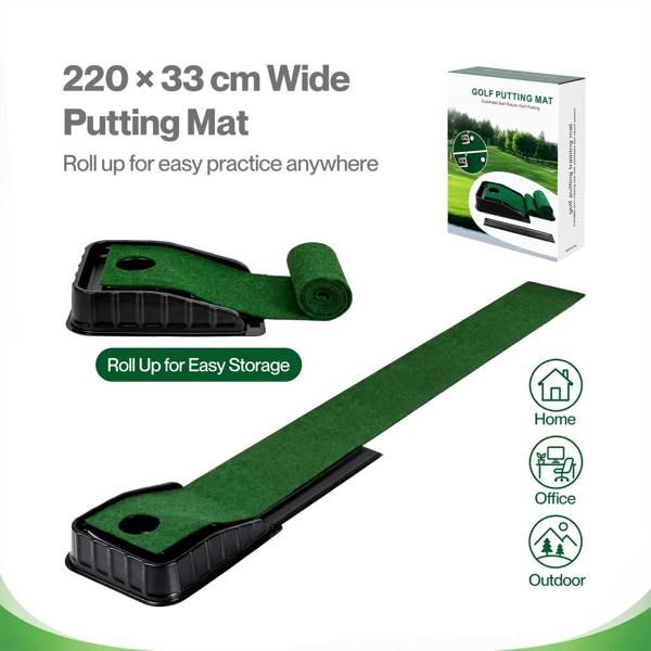 Centra Golf Putting Mat Auto Ball Return Path 220x33cm Indoor Outdoor Green