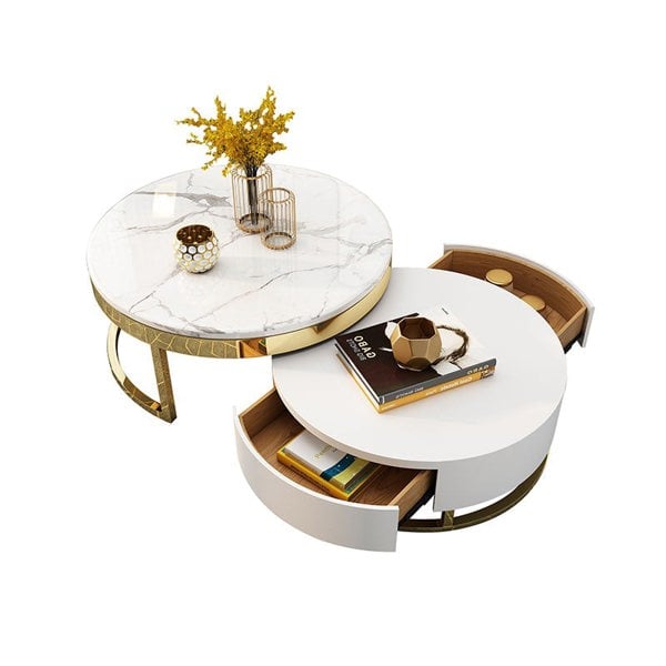 Regalia Coffee Table Set, White & Gold-Weilai Concept-Weilai Concept