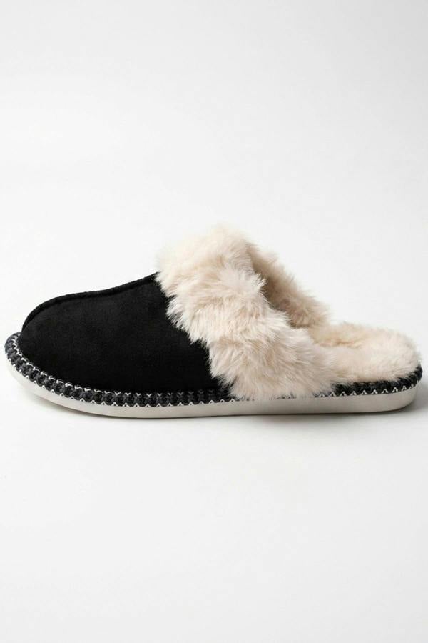 Constance Faux Suede Faux Fur Mule - Black