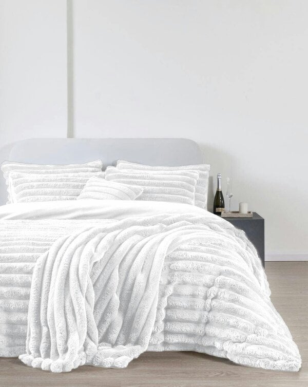 Night Zone Big Cord Teddy Fleece Thermal Duvet Cover Set – Soft Warm Cosy Bedding - White