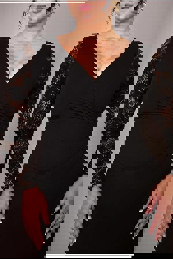 Scuba & Lace Wrap Maxi Dress - Black DR4366PLUS