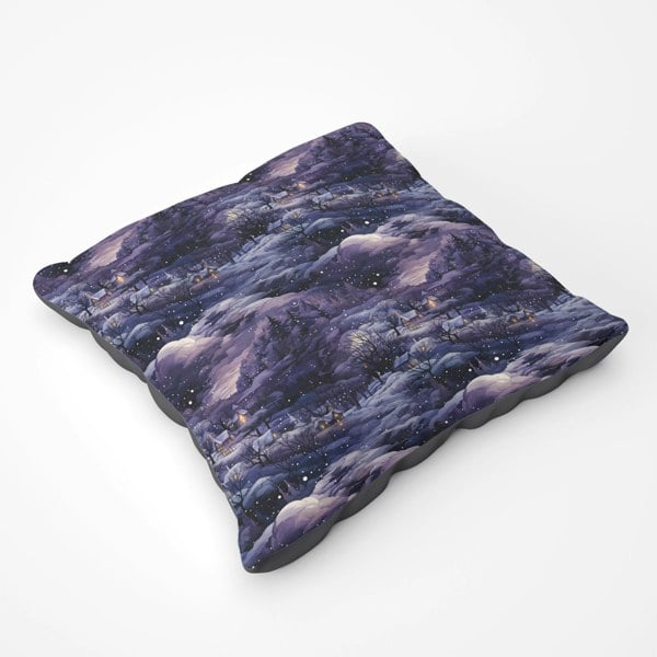 Warren Reed Snowy Christmas Village On A Starry Night Floor Cushion