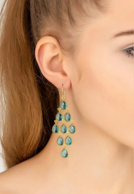 Latelita Erviola Gemstone Cascade Earrings Gold Blue Topaz