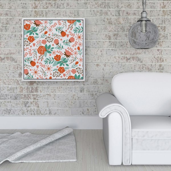 Warren Reed Orange Floral Pattern Framed Canvas