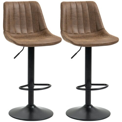 Wyld Haus Rafava Faux Leather Brown Adjustable Breakfast Bar Chairs Set Of 2 With Upholstered Seats