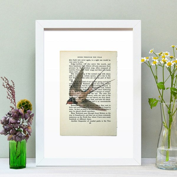 Hands & Hearts Swallow vintage book page art print