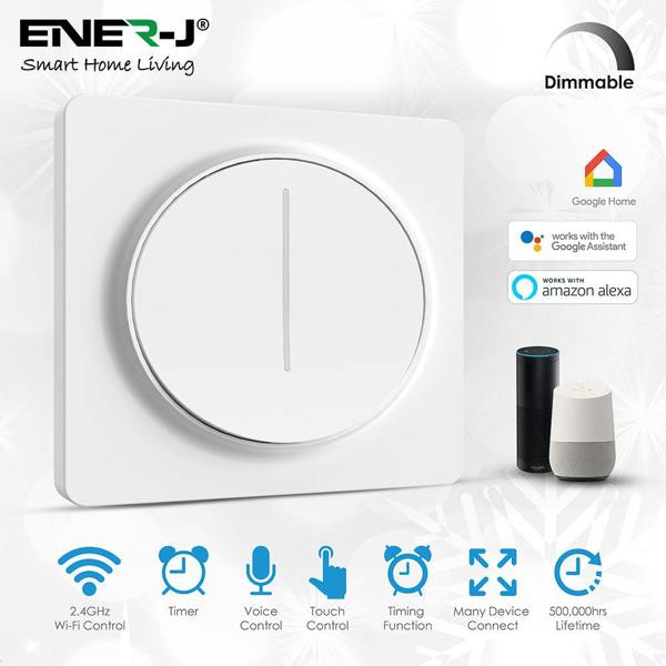 ENER-J Smart Wi-Fi Dimmable Switch 1 Gang, Smart Dimmable Switch For Led Lights, Compatible With Alexa For Dimming Lights & Bulbs, White