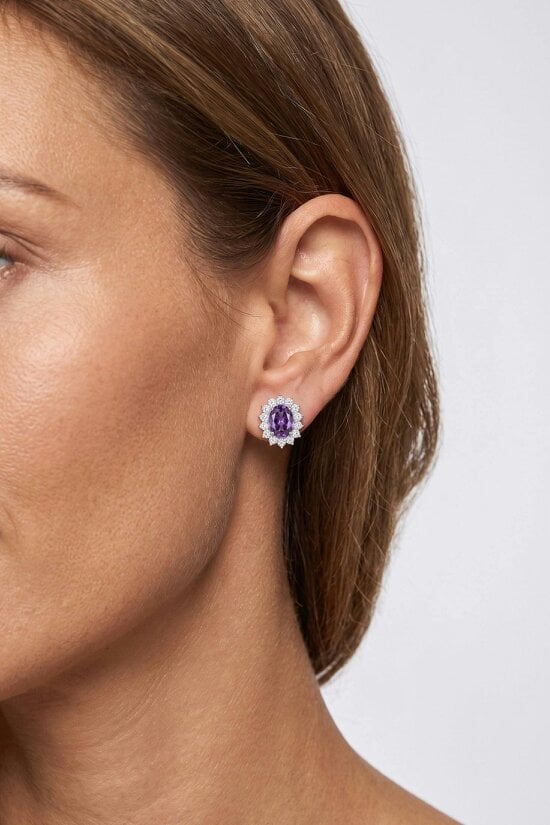 Latelita Catherine Gemstone Stud Earrings Amethyst Silver