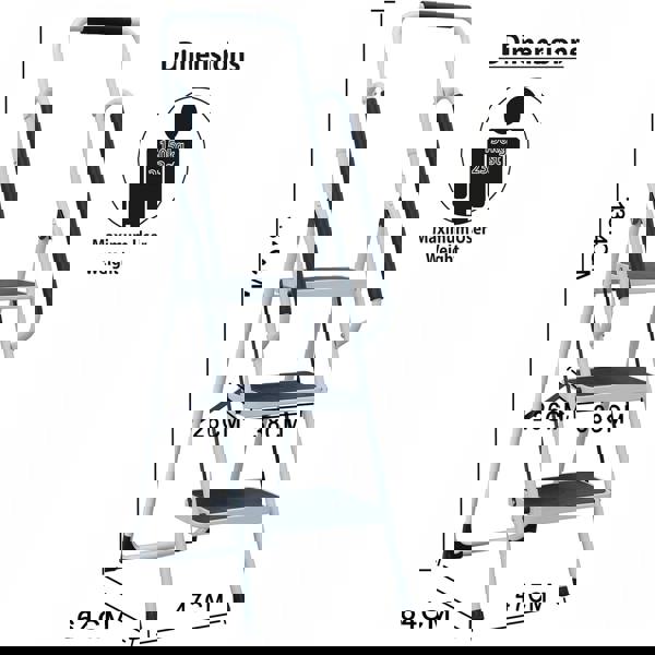 Gr8 Home 3 Step Ladder Folding Stool Non Slip Tread Steel Foldable Home DIY With Handrail