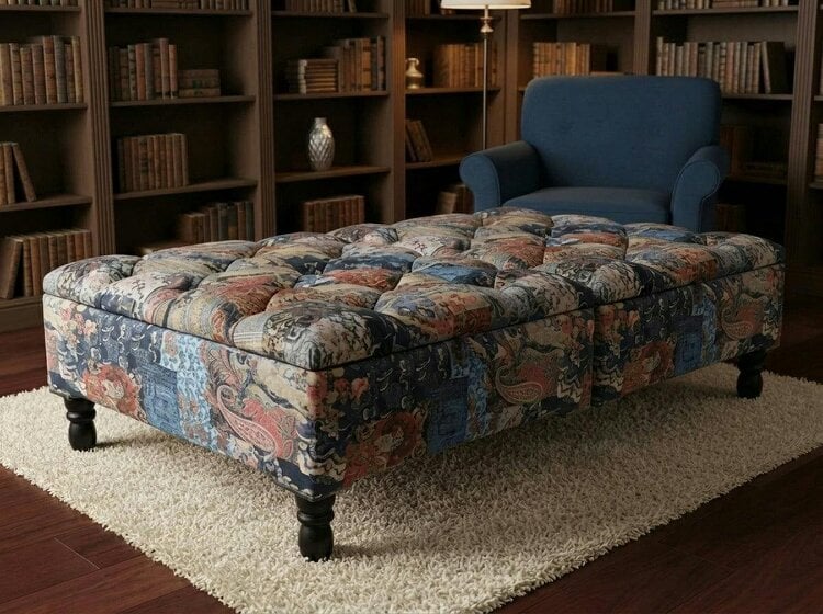 ISTOOLS Premium Handmade Damask Multicolour Storage Ottoman Bench – UK Storage Seat & Coffee Table - 50 x 30 Inches (127 x 76cm)