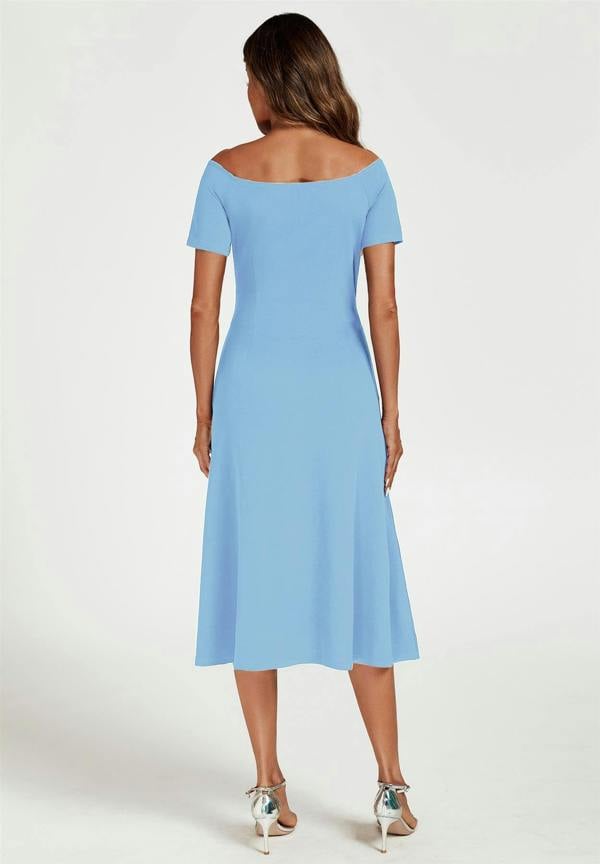FS Collection Bardot Midi Dress In Light Blue