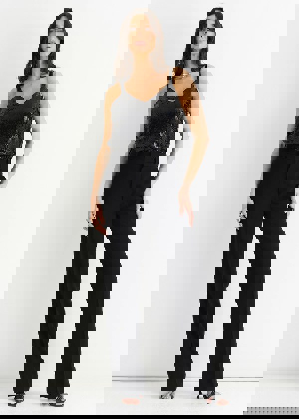 Gini London Black Sequin V Neck Cami Top