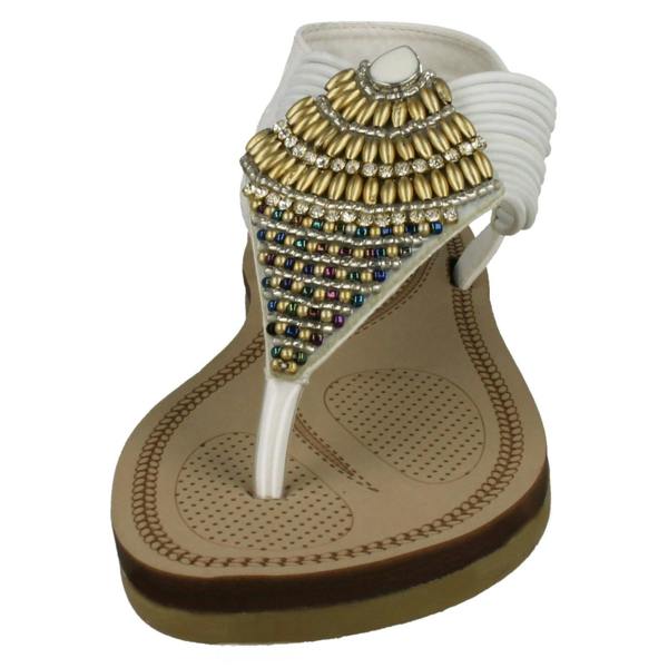 Savannah Ladies Savannah Low Wedge Beaded Toepost Sandals