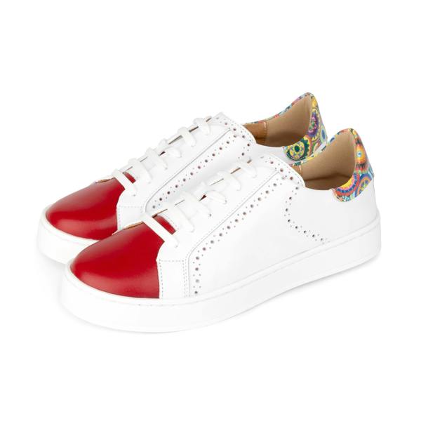 Embassy London Serena - Red & Signature Print - Women’s Leather Trainer with Brogue Details