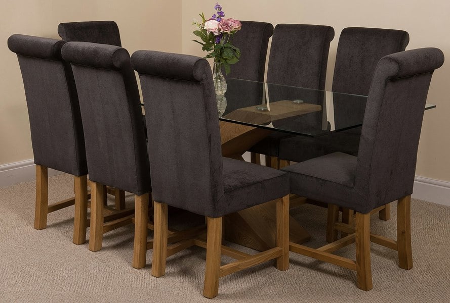 That's Furniture Valencia Oak Large Glass Dining Table & Washington Fabric Chairs