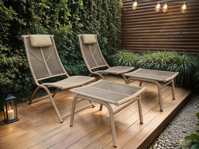 Esen Garden Lounge Chair with Footstool Set Beige