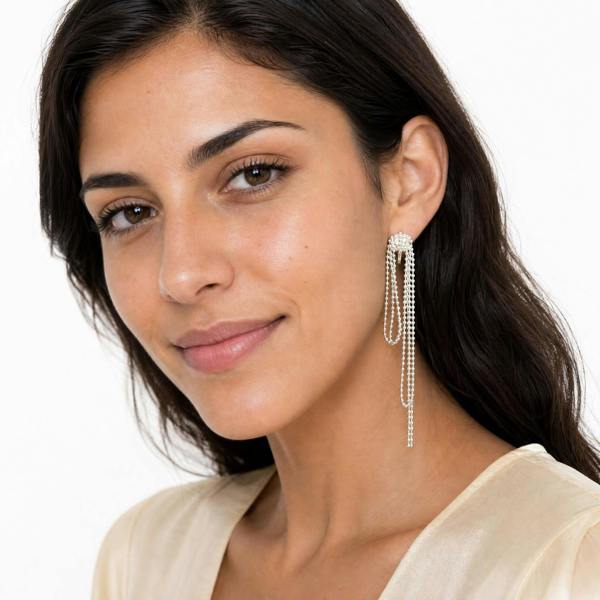 Gold Trip Asymmetric Beaded Drop Clip On Earrings