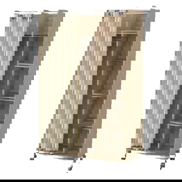 Furniture To Go Uppsala Open Mobile Wardrobe Unit in Jackson Hickory Oak with a Beige Textile Curtain on Wheels