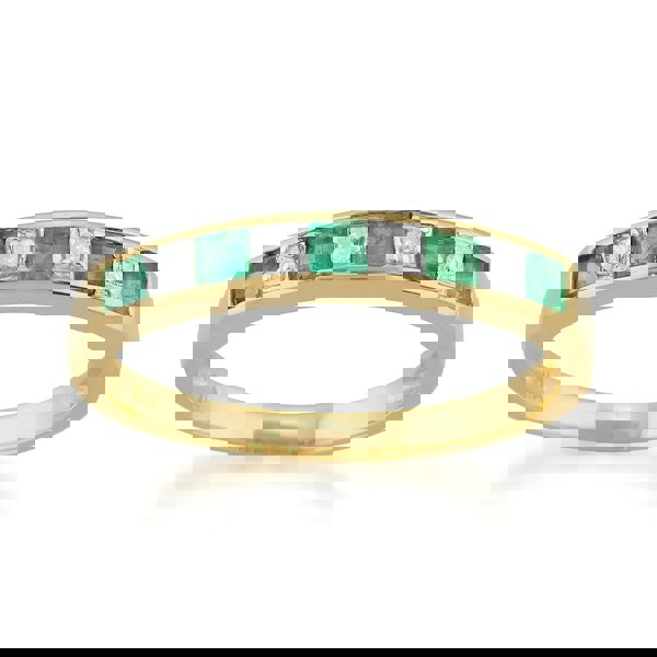 Classic Square Emerald & Diamond Half Eternity Ring in 9ct Yellow Gold - Gemondo