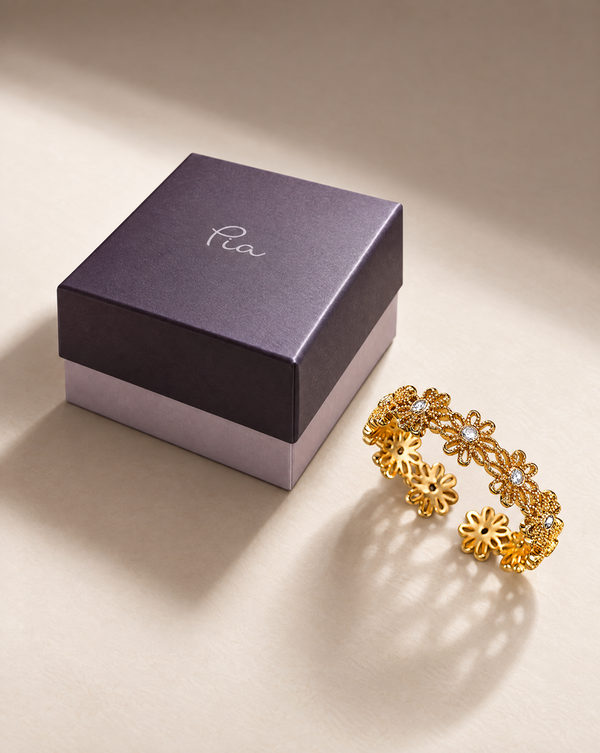 Pia Daisy Ring, Gold-Tone Adjustable Band, Crystal Floral Design