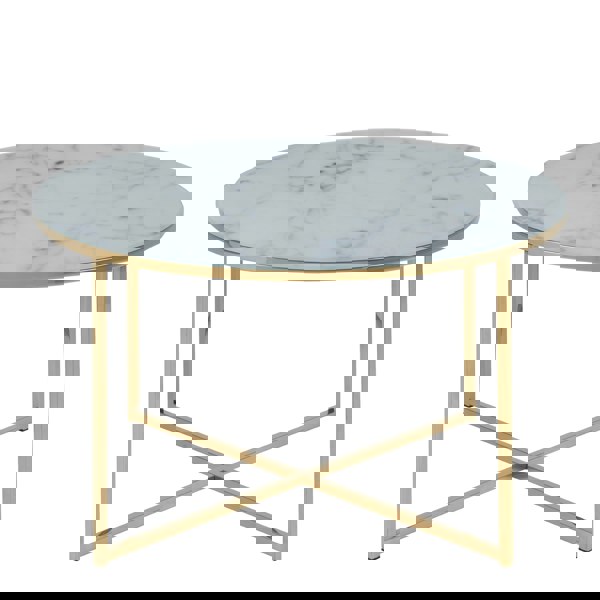 Furniture To Go Alisma Round Coffee Table with White Marble Effect Glass Top & Gold Legs