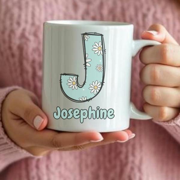Personalised Daisy Flowers Initial & Name Mug Gift | Sister Daughter Mum