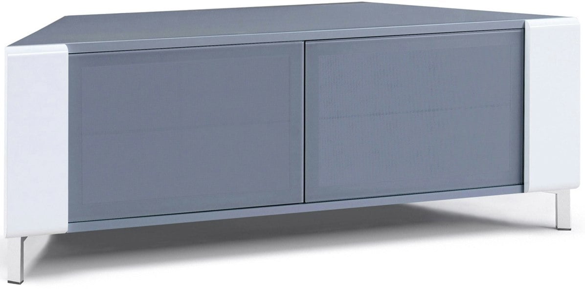 MDA Designs CORVUS Corner-Friendly Grey BeamThru Glass Doors with White Profiles Contemporary Cabinet for Flat Screen TVs up to 50"