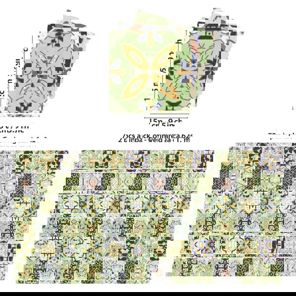 WT1599 - Pastel Green Moroccan Wall Tile Stickers - 15 cm x 15 cm - 24 pcs