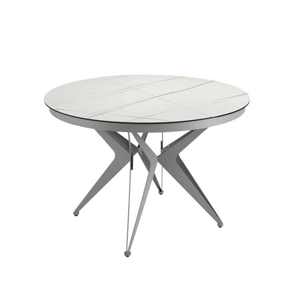 Angel Cerdá Round extendable dining table in porcelain marble and grey steel 1119