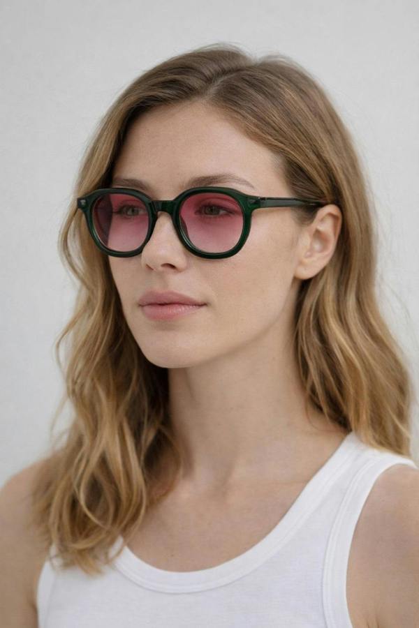 SVNX Bold Preppy Sunglasses In Green Pink