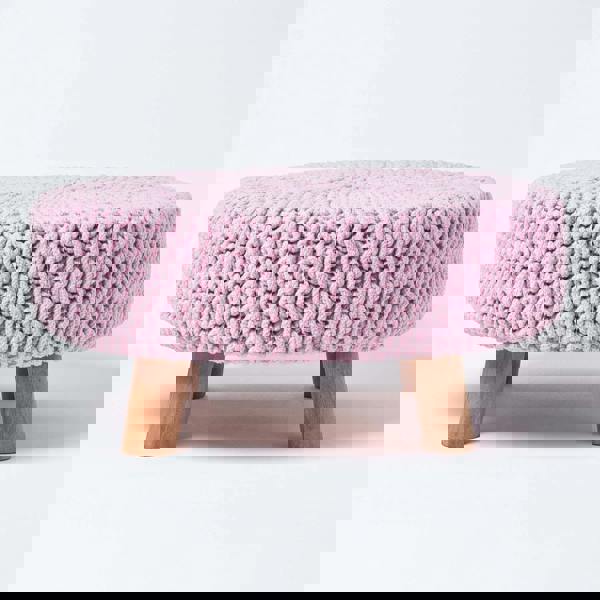 HOMESCAPES Large Round Cotton Knitted Footstool on Legs