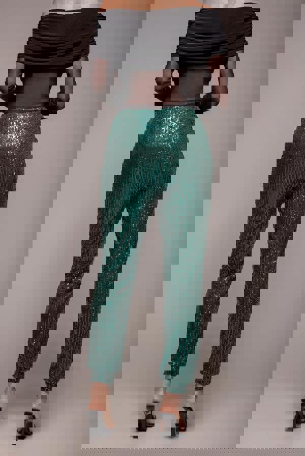 Sequin Cuffed Ankle Trouser - Emerald TR360