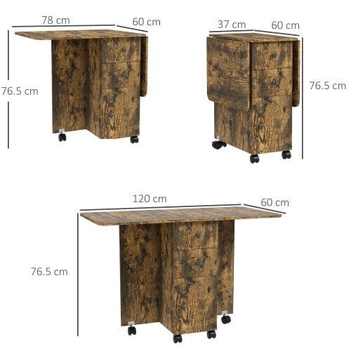 Wyld Haus Lasado Wooden Rustic Brown Drop Leaf Dining Table With Storage Seating 6
