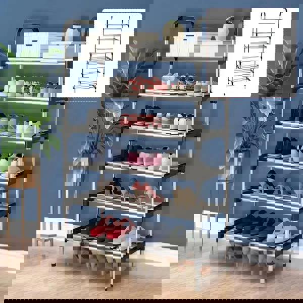 Dyzi 6-Tier Metal Shoe Rack – Freestanding Heavy Duty Storage Shelf for Shoes, Boots, and Accessories