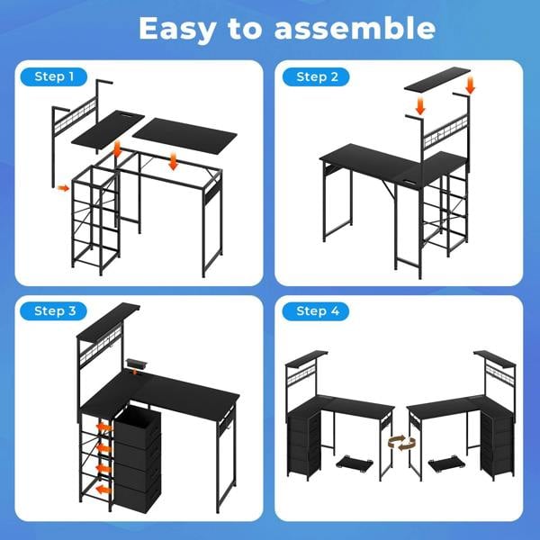 Levede L-Shaped Gaming Desk Office Computer Table with Power Socket LED Drawers