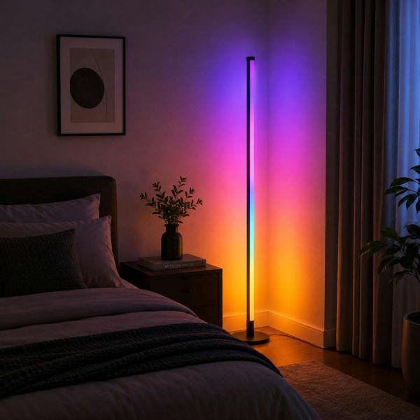 Ener-J Smart RGBIC Floor Light APP Control 1.6M LED Corner Lamp with Remote & Music Sync