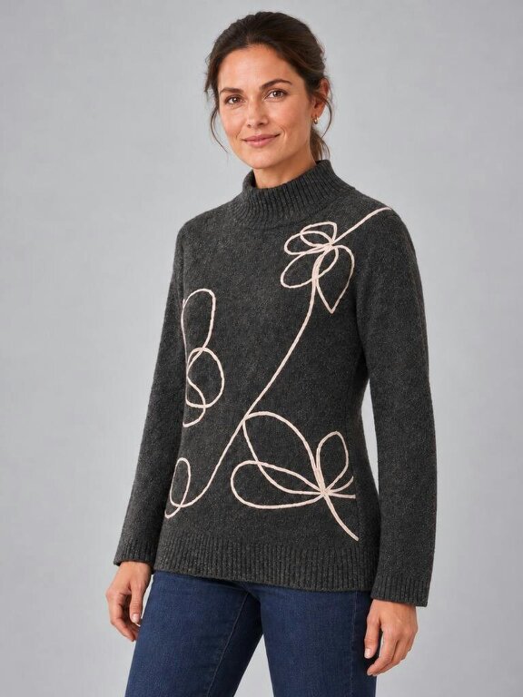 VIZ-A-VIZ Floral Crew Neck Jumper