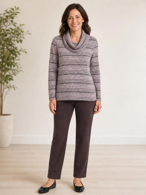 TIGI Melange Stripe Cowl Neck Top.