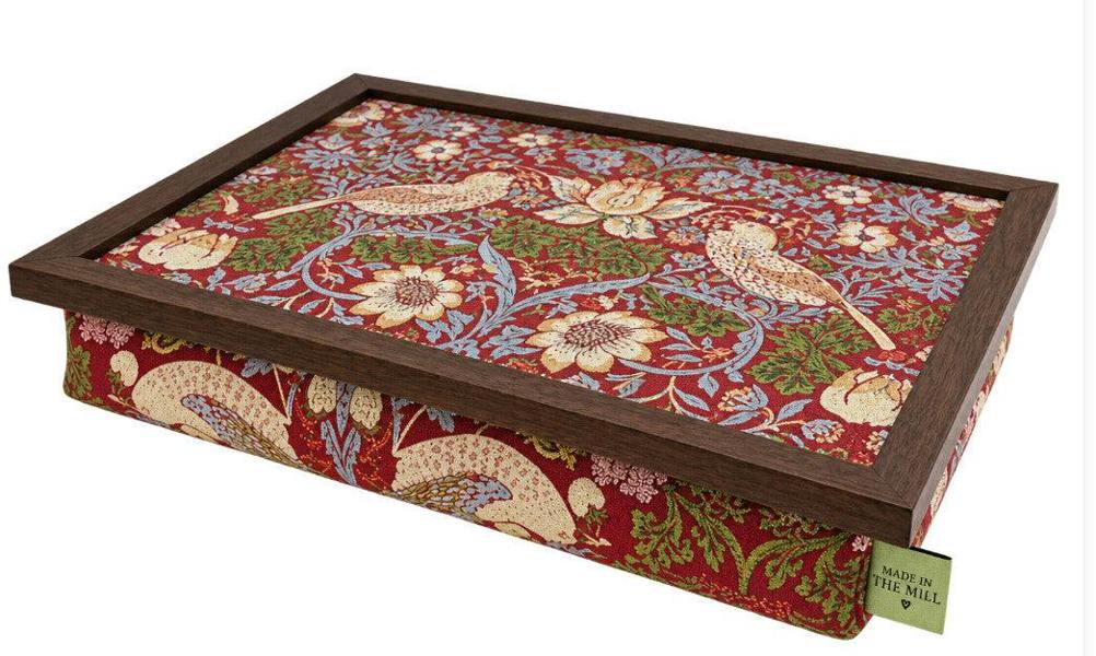 Made in the Mill Luxury William Morris Red Strawberry Thief Lap Tray With Bean Bag
