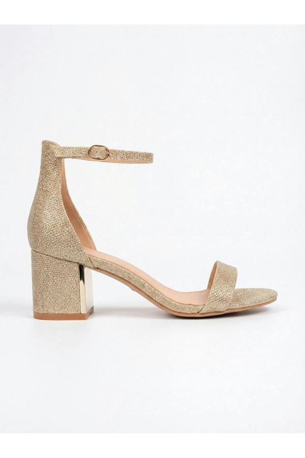 Bella Womens Glitter Block Heel Sandals - CHAMPAGNE