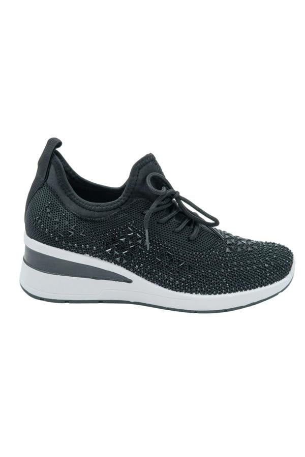 Crystal Stretch Comfort Wedge Trainers Black, drawing attention to stretchy