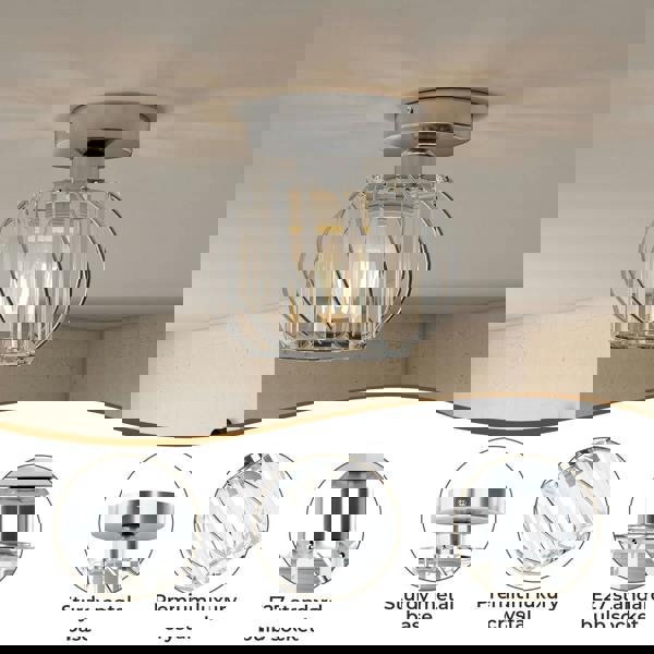 Emitto Crystal Ceiling Light Semi Flush Mount Chandelier Modern Hallway Silver