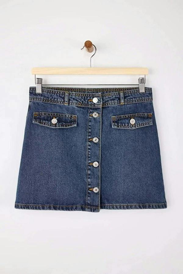 WOVCOR Button Detail Mini 100% Cotton Denim Skirt