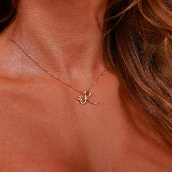Say It With Winged Diamond Initial Necklace - Yellow Gold