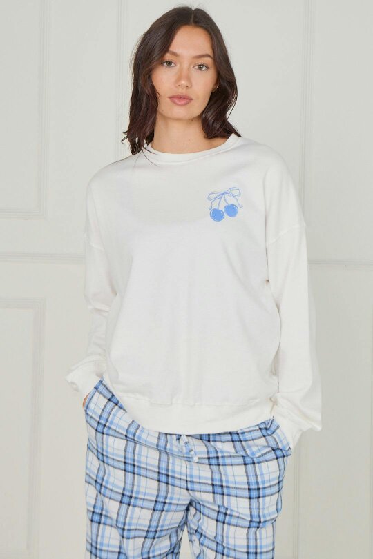 Sweet Side Cotton Pyjama Set – Blue Check - White